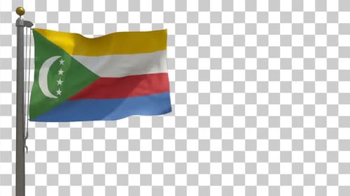 Flagge der Komoren auf Fahnenmast mit Alphakanal