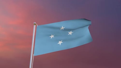 Realistic Micronesia Flag Waving Animated Loop on Flagpole
