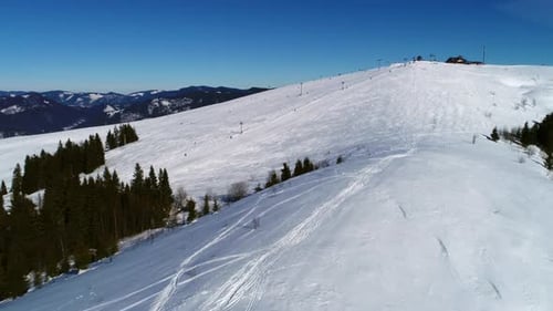 Ski Lift at Ski Resort in Sunny Carpatian Mountains