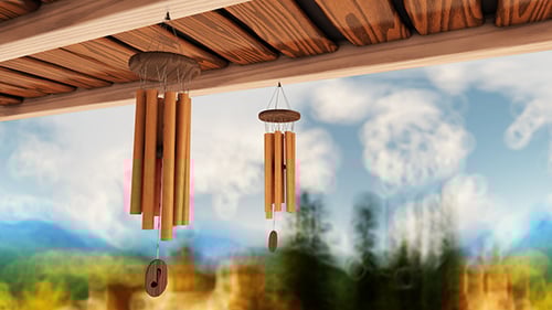 Natural Wooden Wind Chimes Swaying with Alpha Channel