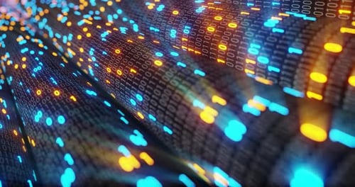 Futuristic Digital Data Stream with Glowing Binary Code