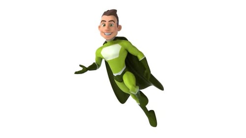 3D Cartoon Superhero Flying and Presenting Animation