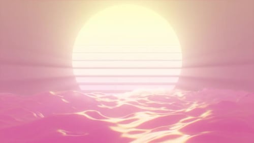 Retro-Licht-Strahlen bei Sonnenuntergang in den 80er Jahren scheinen über Meer, Wasser, Wellen