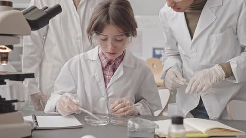 Children in Lab Coats Doing Science Experiment