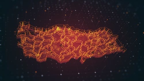 Futuristic Digital Map of Turkey with Province Data Network Visualization