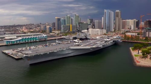 Aerial View of the San Diego Skyline and the USS Midway Museum