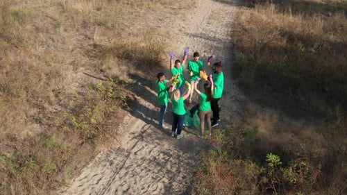 Drone View of Volunteers After Trash Collection