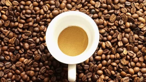 Minimalist Coffee Composition with White Mug and Beans