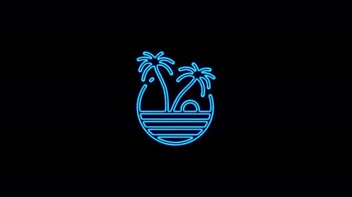 Glowing Neon Palm Trees Icon Reveal Animation