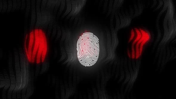 Animation of digital biometric fingerprint computer interface icon on ...