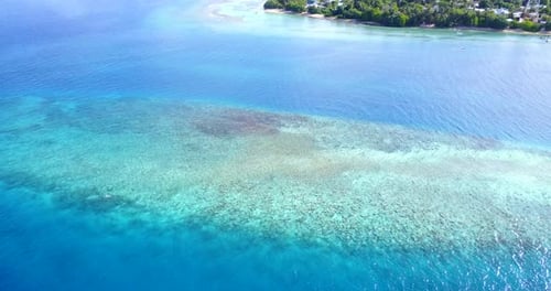 Luxury fly over clean view of a summer white paradise sand beach and blue sea background in colorful