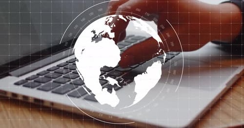 Typing on Laptop with Globe Graphic