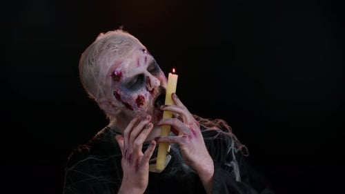 Sinister Zombie with Candle in Dark Setting