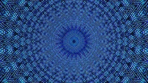 waves with stripes, colorful dots of light shining in a circle, on a blue background