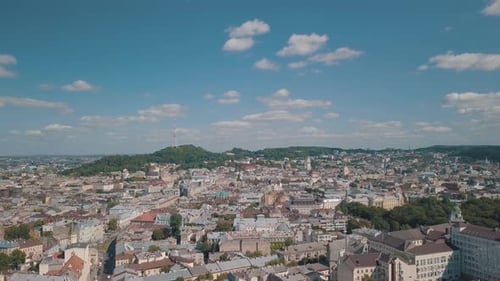 Aerial City Lviv, Ukraine. European City. Central Part of Old European City