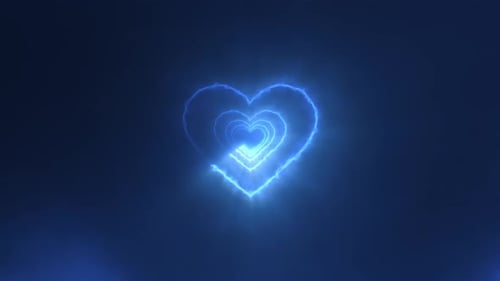 Neon Blue Glowing Hearts Tunnel Loop Background