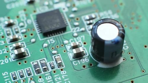 Macro View of Green Printed Circuit Board Close Up