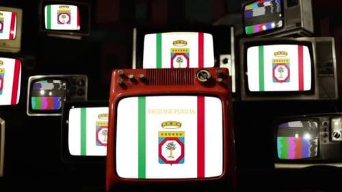 Vintage Televisions Showing Puglia Flag and Static
