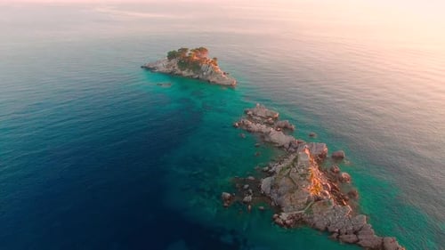 Drone Flight Over The Stone Island Church At Adriatic Sea