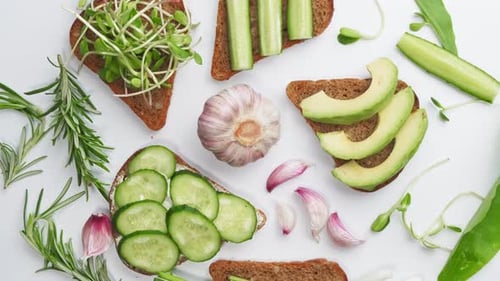 Vegan Sandwiches Flat Lay on White Background
