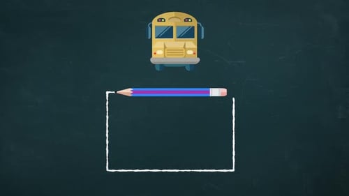 Pencil Drawing on Chalkboard with School Bus Animation