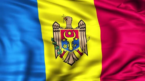 Moldovan National Flag Waving in Realistic Fabric Motion