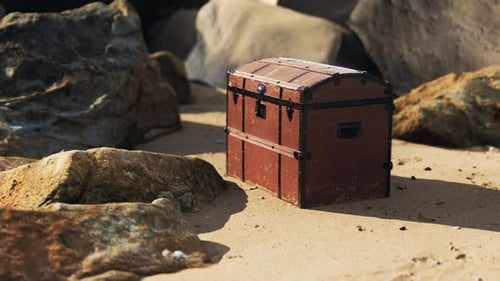 Schatztruhe in Sanddünen am Strand