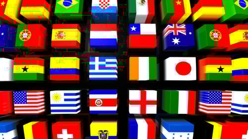 Dynamic 3D Cubes with Rotating International Flags Grid