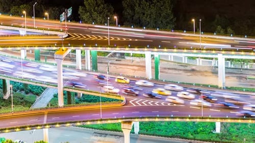Time lapse of the busy interchange traffic in city