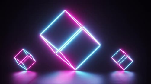 Abstract Neon Cubes Rotating Looping Background