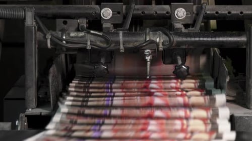 New big paper roll in printing factory waiting for action