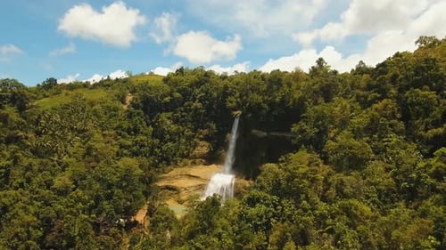 Aerial View of Waterfall in Tropical Forest
