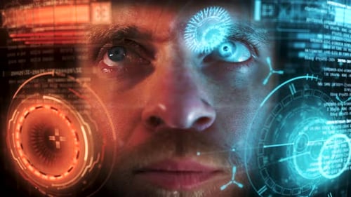 Man with Futuristic Computer Interface Overlay