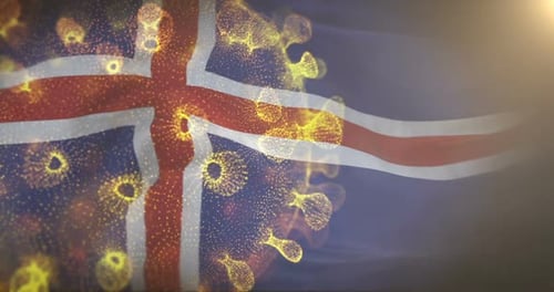 Iceland Flag With Corona Virus Bacteria
