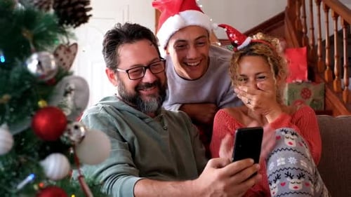 Happy Family Video Calling at Christmas Time