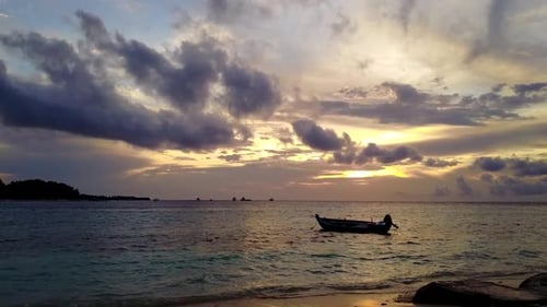 Drone view nature of island beach by blue ocean with sand background
