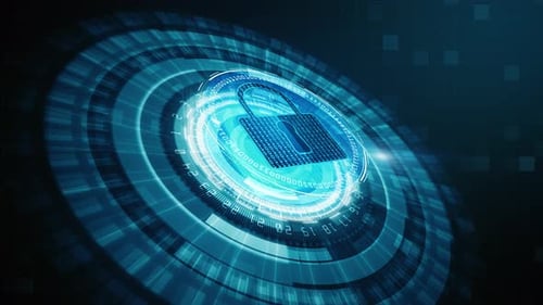 Cyber Security Padlock in Digital HUD Technology Animation