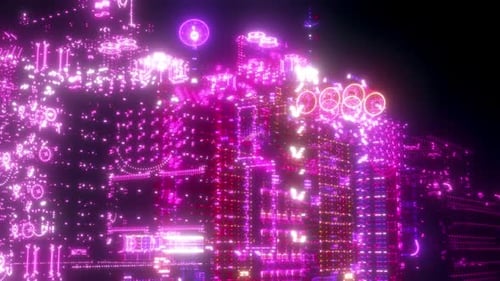 Futuristic Digital City Animation with Glowing Neon Lines