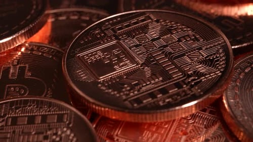 Bronze Bitcoins Close Up Zoom