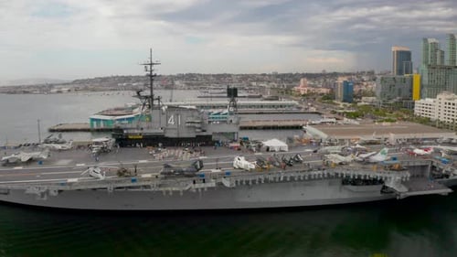 Aerial View of the San Diego Skyline and the USS Midway Museum