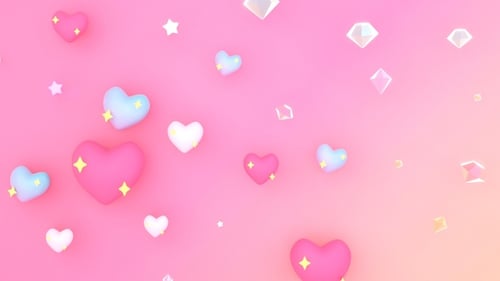 Seamless Loop of Cute 3D Hearts and Stars Animation