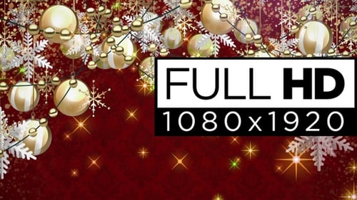 Festive Golden Christmas Ornaments and Sparkling Snowflakes Loop