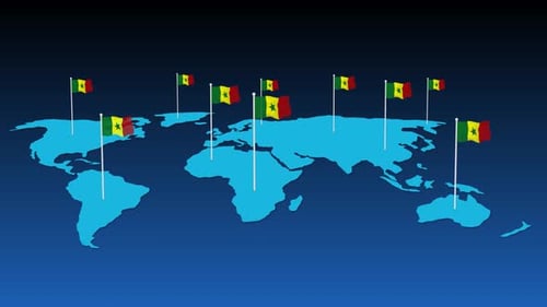 Flat Design World Map with Waving Senegal Flags