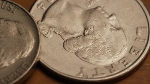Rotating stock footage shot of American monetary coins - MONEY 0263