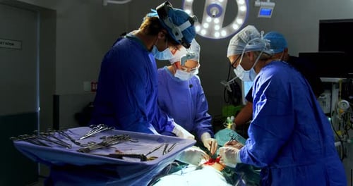 Surgical Team Performs Operation in Hospital Operating Room