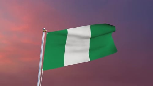Waving Nigerian Flag Animation on Evening Sky