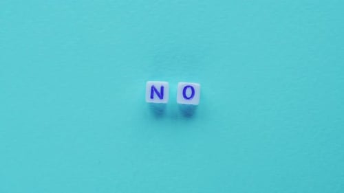 No Word Negative Answer Text Cubes Letters Blue