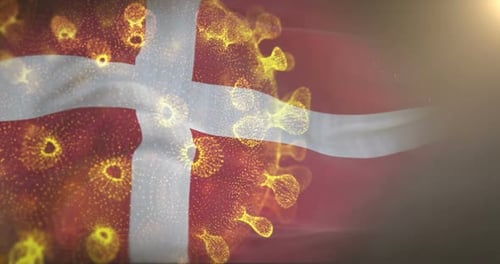 Denmark Flag With Corona Virus Bacteria