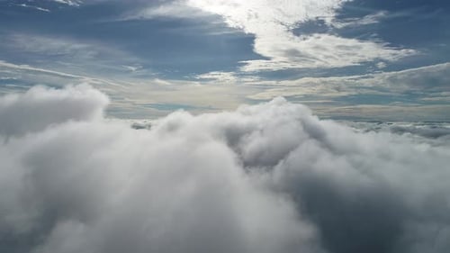 Fog morning at downtown district. Above the clouds.