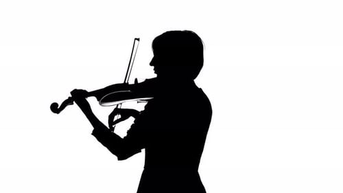 Woman Silhouette Playing the Violin in Black and White